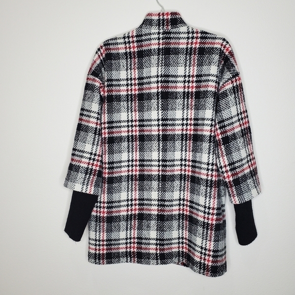Express Plaid Ribbed Sleeves Wool Cocoon Jacket - Picture 9 of 14